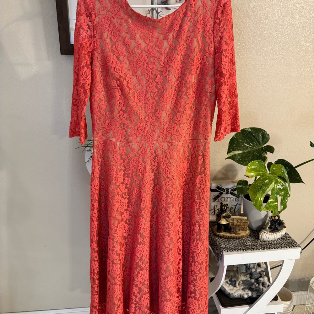 Women's Coral Lace Fit & Flare Dress